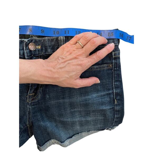 J.Crew‎ Hipslung Denim Cutoff Shorts Women 6 Low Rise Raw Hem Distressed Blue - Picture 6 of 9